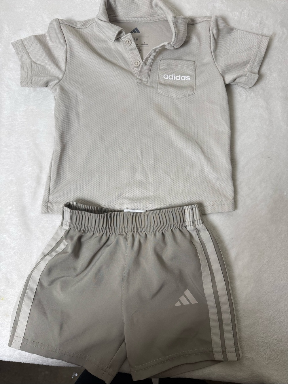 adidas Light Gray Kids Polo and Shorts Set